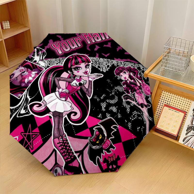 Custom Text Automatic 8 Bone Umbrella, Portable Sun Rain Protection UmbrellaMonster High
