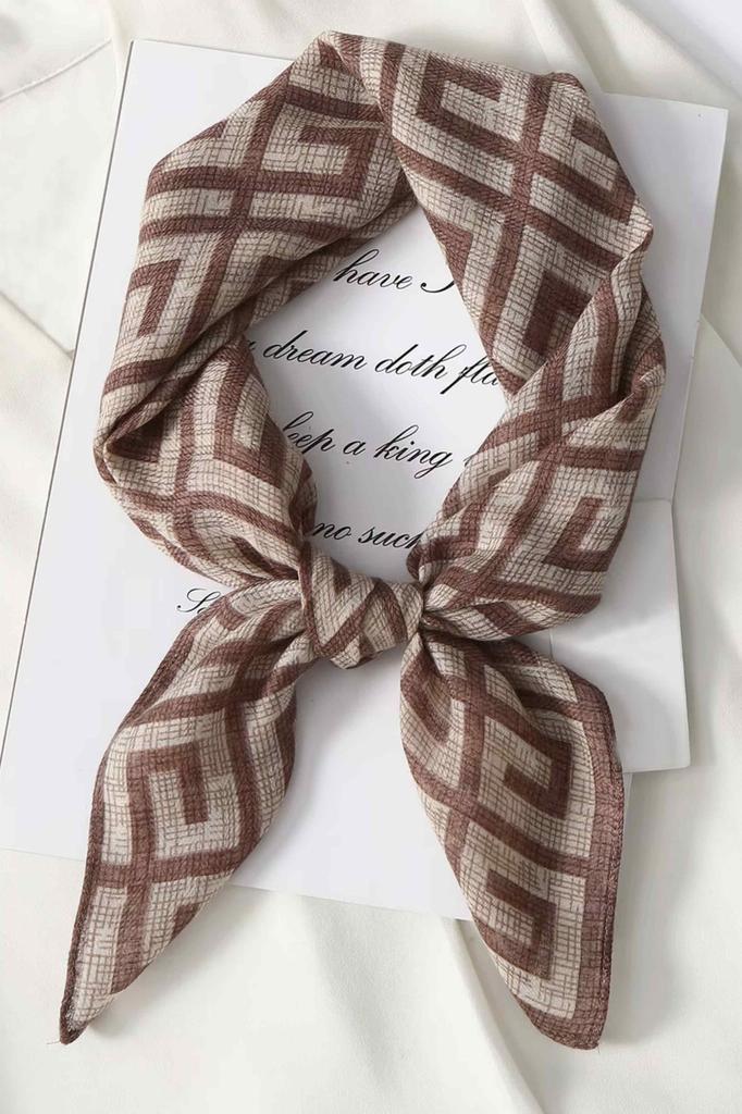 Women' Scarf Greek Pattern Brown-Beige 90X90 - Classic Elegance in Retro Style
