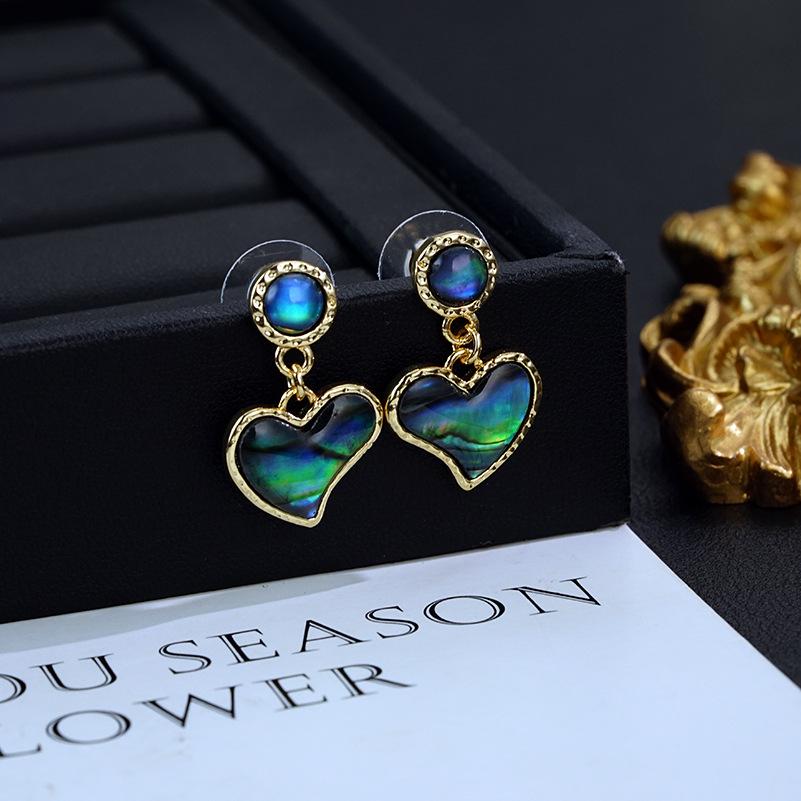 Cercei eleganți inimă din scoică abalone: Argint S925, Stil Retro Francez