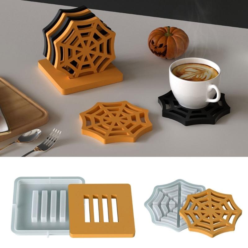 Food Grade Silicone Spiderweb Cup Mats Mold Heat Resistant Coaster Rack Mould For Halloween Home Decoration