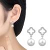 Qiaolanxuan Korean-Style Silver Four-Leaf Clover Pearl Earrings for Women, European and American Fashion