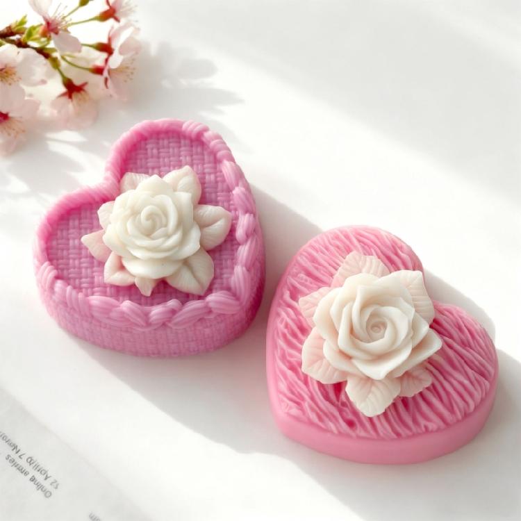 Heart Rose Scented Candle Silicone Mould Reusable Craft Tool With Detailed Rose Texture