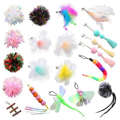 Assorted Cat Teaser Replacement Heads Kit Crinkle Ball Feather Insect Worm with Bell Detachable Hook Interactive Toy Accessories for Cats