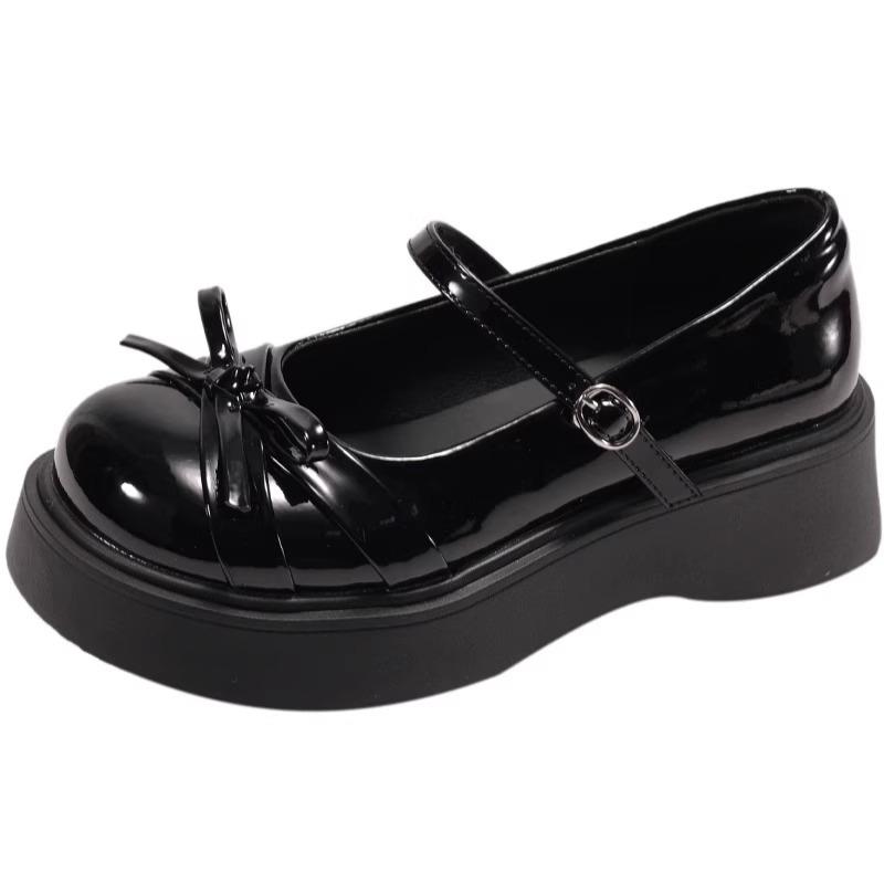 2025 New Retro Bow Round Head Platform Small Leather Shoes Women's British Style Spring and Autumn with Skirt Mary Jane Single Shoes