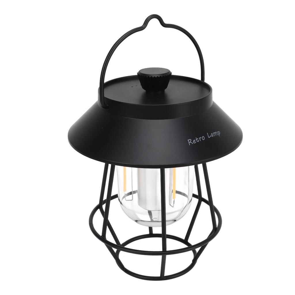 Camping Lantern Waterproof USB Rechargeable 3 Modes Handheld Vintage Lantern with Metal Hook for Outdoor Camping Black