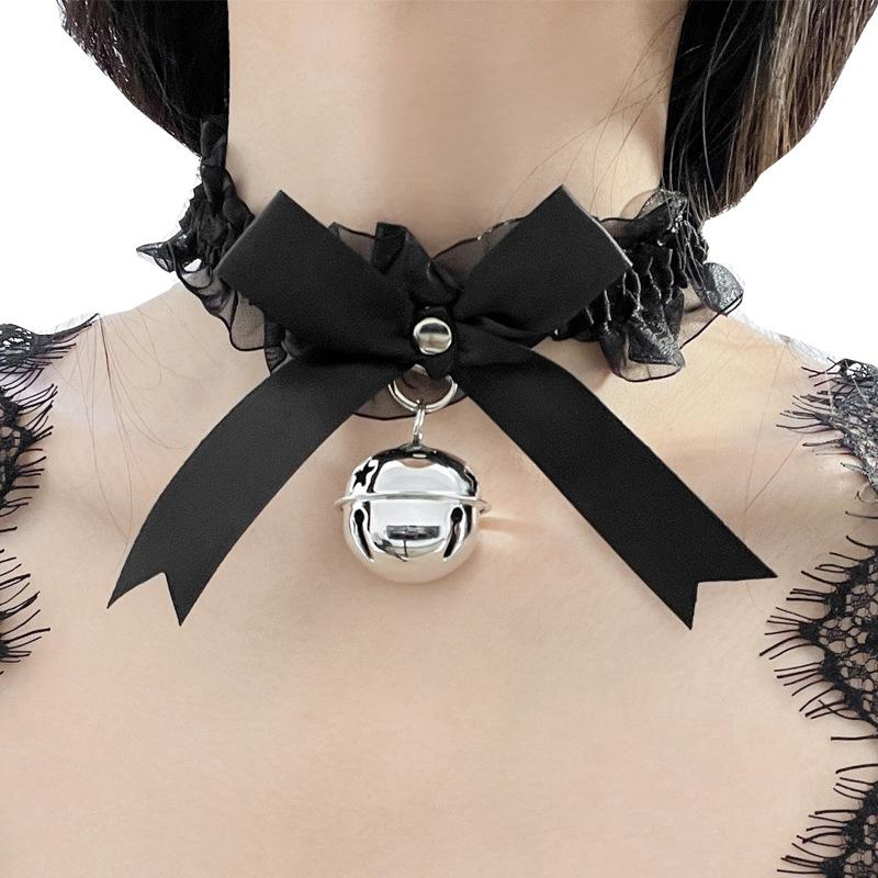 Women's Cat Girl Bell Lace Elastic Collar Maid Bow Collar