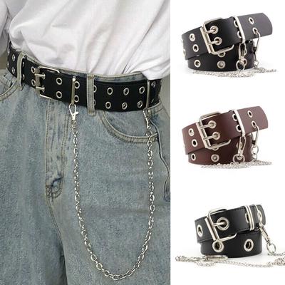 Damen Punk Kette Mode Gürtel Verstellbarer Doppelreihen Loch Ösen Taillenbund mit Ösenkette D EMA