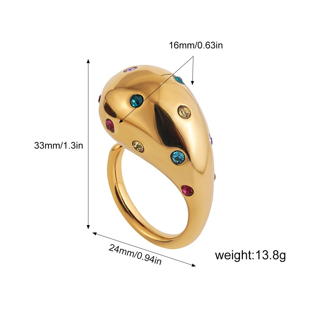 

PVD Толстые капли воды Разноцветные стразы Открывающееся кольцо из нержавеющей стали с жемчугом Глянцевые инди-женские кольца Дизайнерские винтажные ювелирные изделия resizable