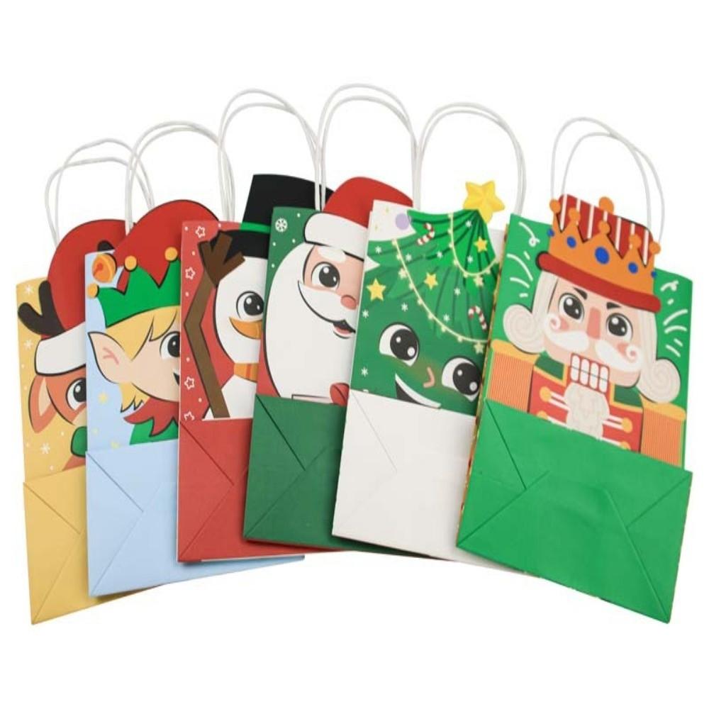 6pcs 3D Design Xmas Gift Bags Kraft Material Christmas Goody Bags  Christmas Holiday