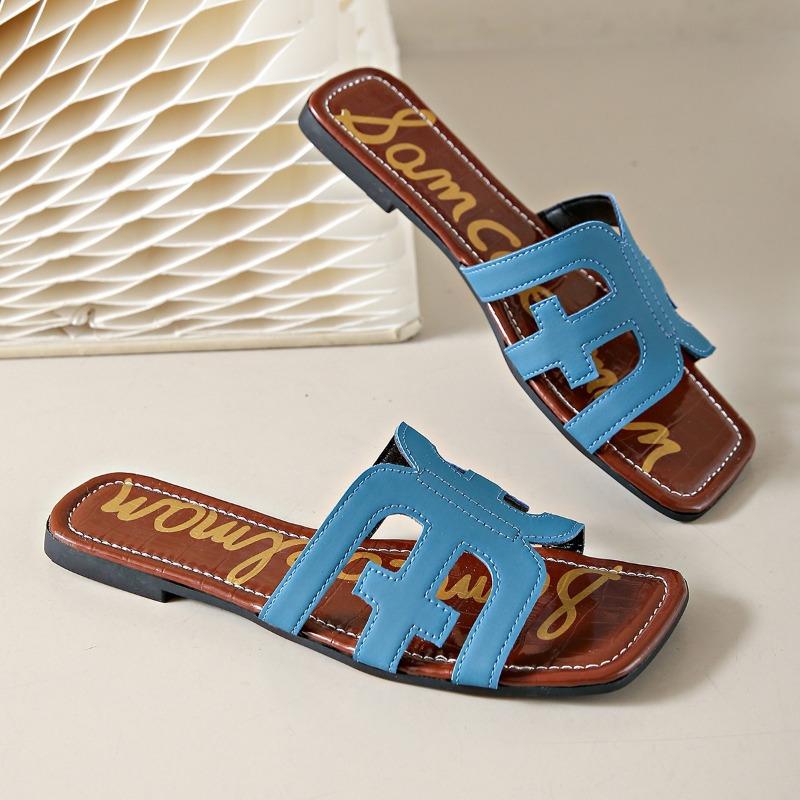 Women's Hollow Out Flat Slides, Retro Square Open Toe Summer Shoes, Casual Outdoor Beach Slides