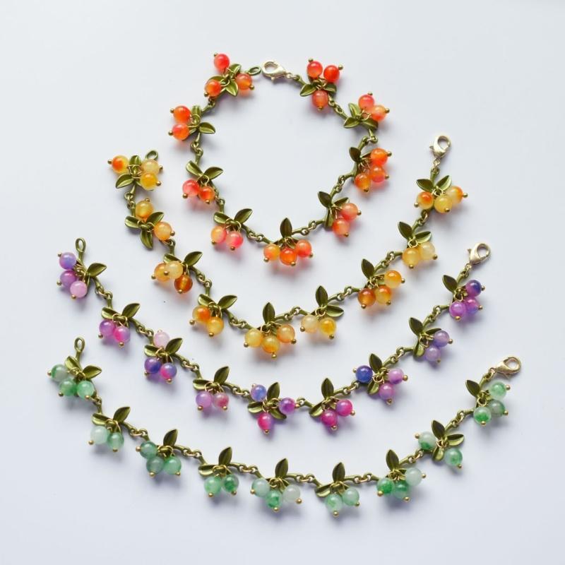 2026 NEW Sweet Colorful Beaded Plant Leaves Fruit Peach Cranberry Bracelet For Women Party Birthday Jewelry Gift
