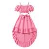 Girls' Fashion Set Summer Children's One-line Shoulder Short-sleeved Top Ruffled Skirt Set