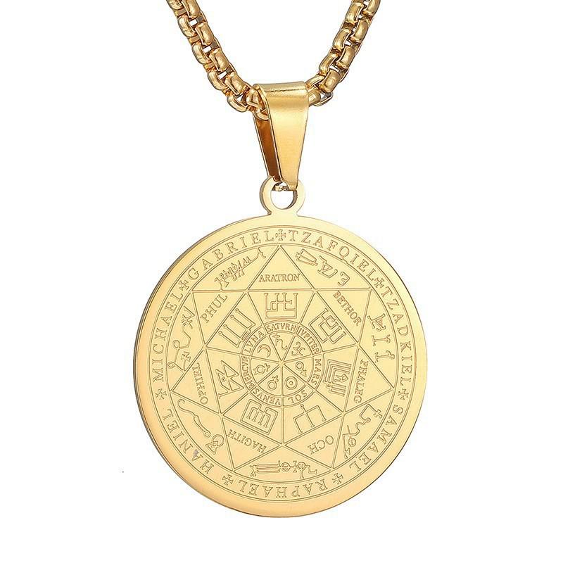 Men's Stainless Steel Necklace with Seven Archangels Magic Circle Pendant
