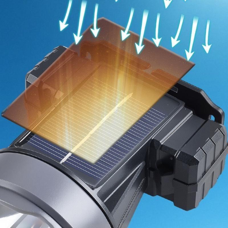 Large Capacity Solar Charging, Ultra Long Battery Life, Strong Light Battery Display, Multifunctional Headlight Type-C Solar Rechargeable