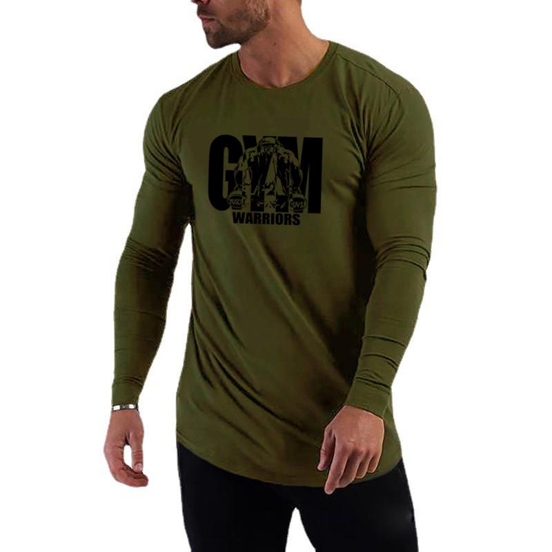 

Muscleguys Mens Slim Fitted Running T-Shirts Autunm Cotton Long Sleeve Crewneck Muscle Gym Warriors Workout Sports Fitness T Shirts XXL армия зеленый