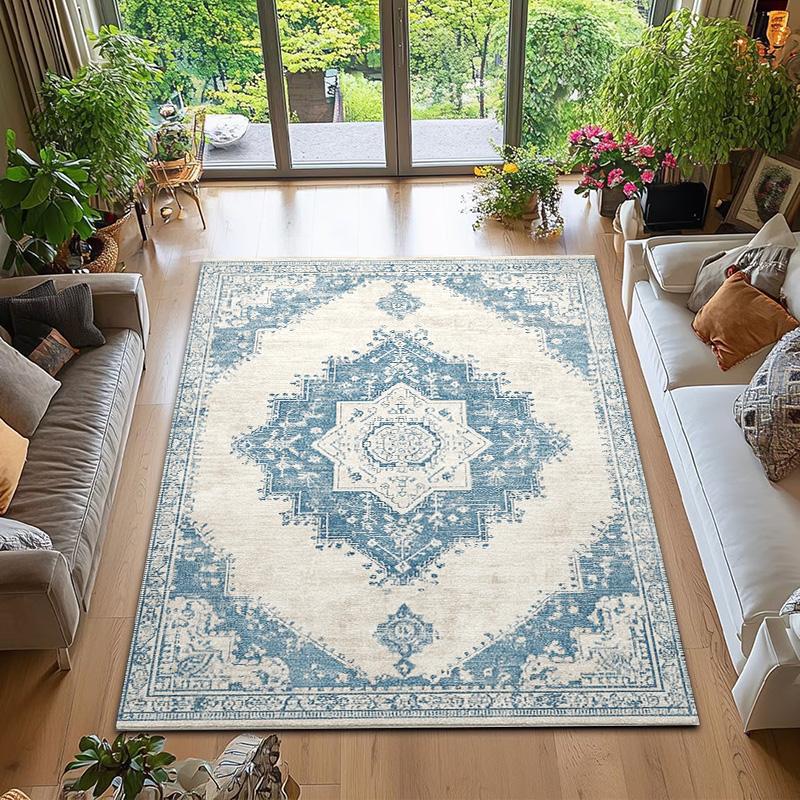 RAKKS Luxury Bohemian Crystal Area Rug,Washable,Anti-Slip,Modern Floral Print for Living Room,Bedroom Home Decor Large Carpet
