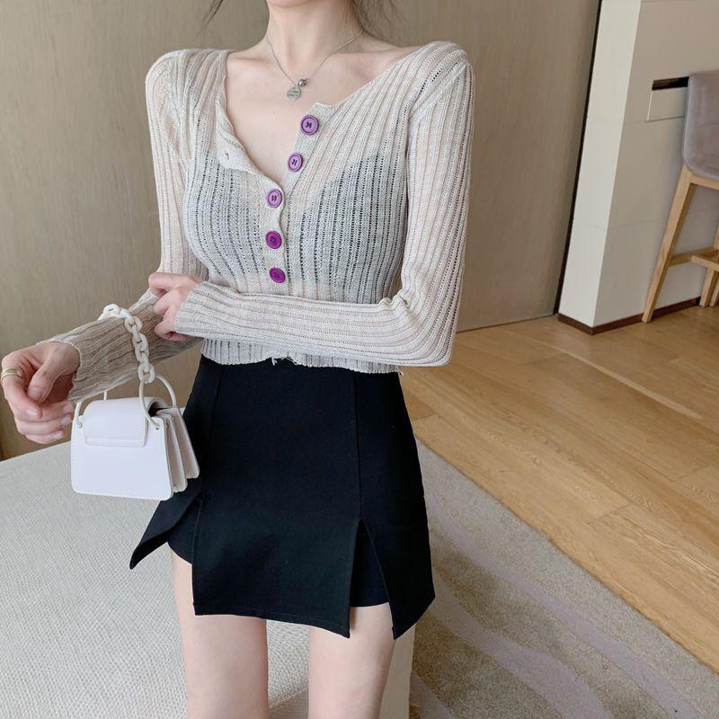 Women's Thin and Sexy Hollow Out Sunscreen Cover Shirt Slimming and Versatile Short Knitted Sweater Temperament Top Trendy