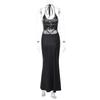 Spring Print Fashion Halter Slim Sexy Halter Lace-up Long Dress
