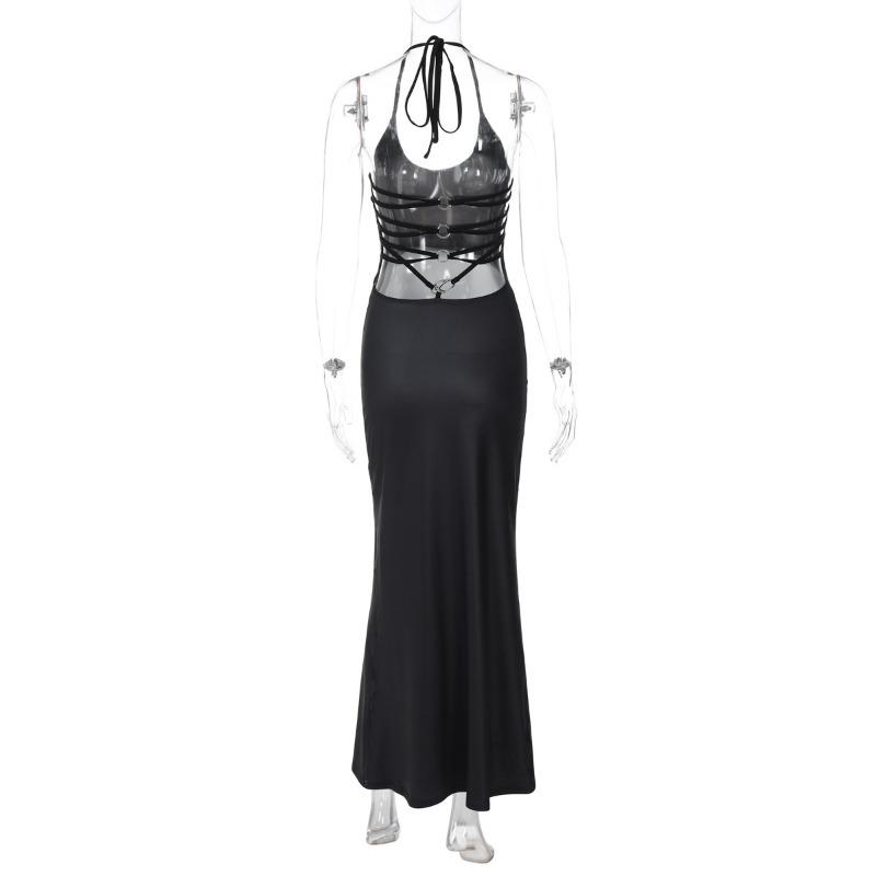 Spring Print Fashion Halter Slim Sexy Halter Lace-up Long Dress