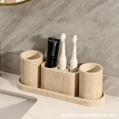 Bathroom Accessories Limestone Toothbrush Holder with Light Yellow Holes Soap Dispenser Bathroom Tray Natural Marble Home Decor