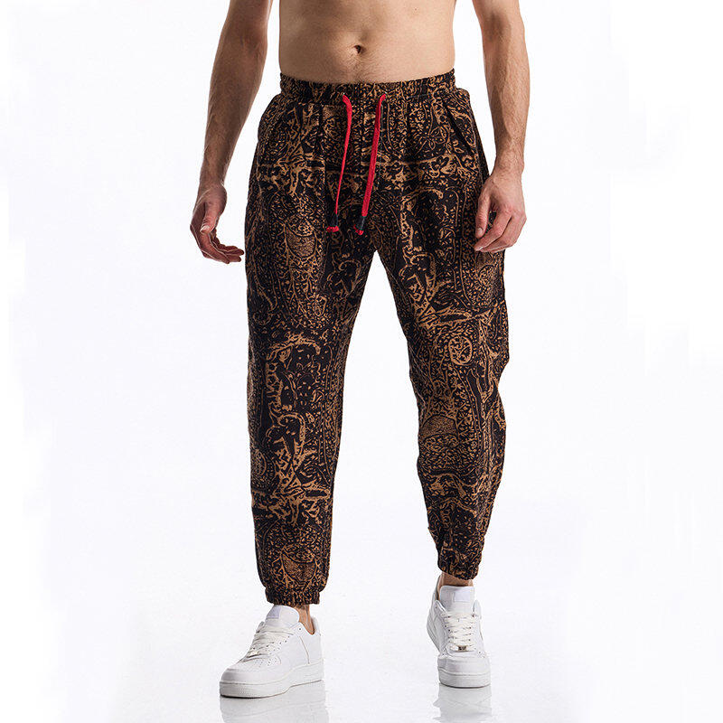 Men's Casual Pants - Summer and fall paisley print pants, loose fit, elastic waistband with drawstring, fashionable and comfortable men's street wear