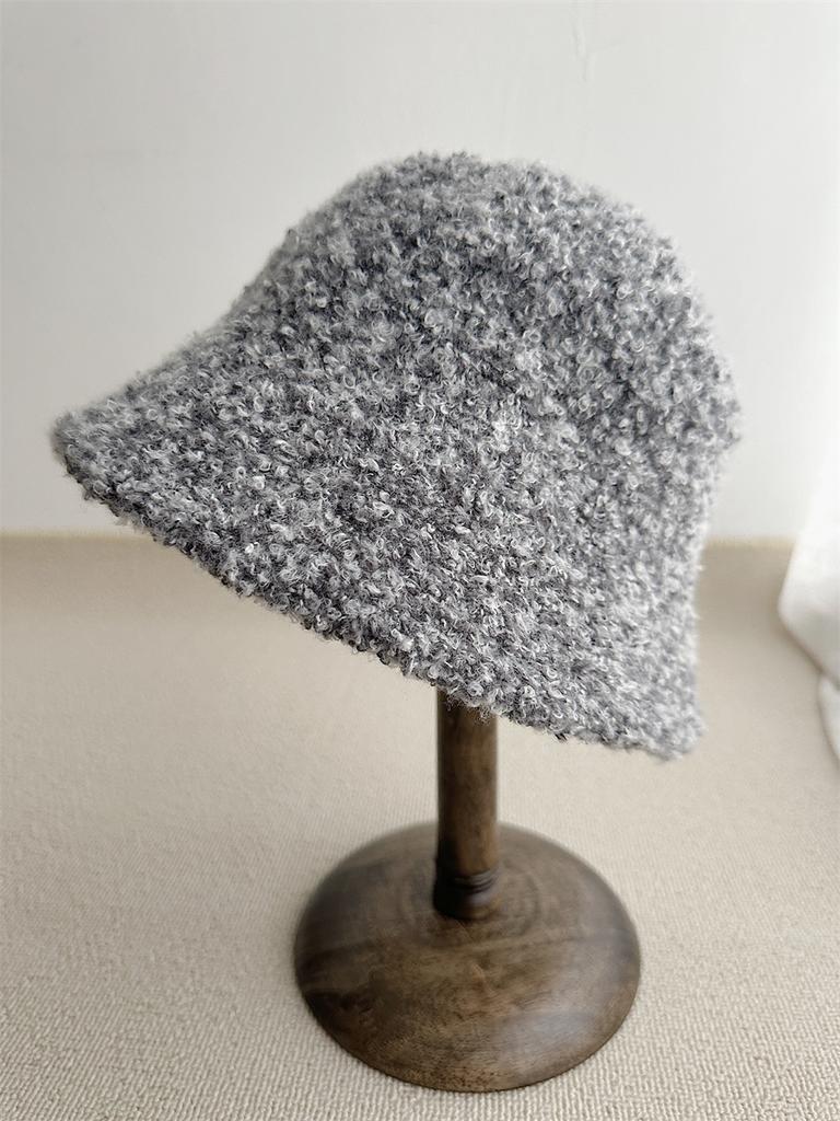 Retro bucket hat women's autumn and winter wool lamb plain face cover big head circumference basin hat versatile thickened warm bucket hat