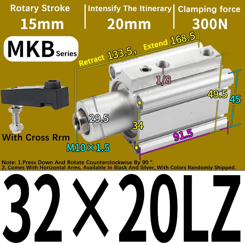 90 Degrees Angle Cylinder Clamping Bore 32mm 40mm Pneumatic Air Cylinders MKB25/32-10R/20L/30R Swings Back