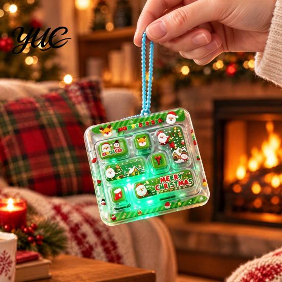 Interactive Plastic Toy Christmas 7-Key Fidget Keyboard Keychain, Light Up Mini Game Toy, Portable Educational Sensory Tool Stress Relief Stocking