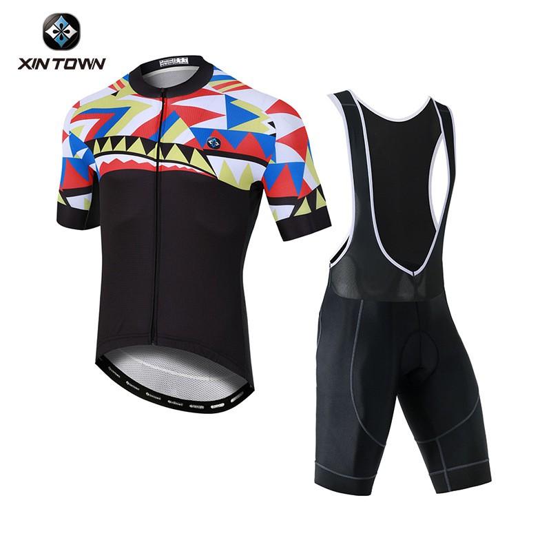 XINTOWN Cycling Jersey Set Short Sleeve Bib Shorts Mens Road Bike Riding Wear