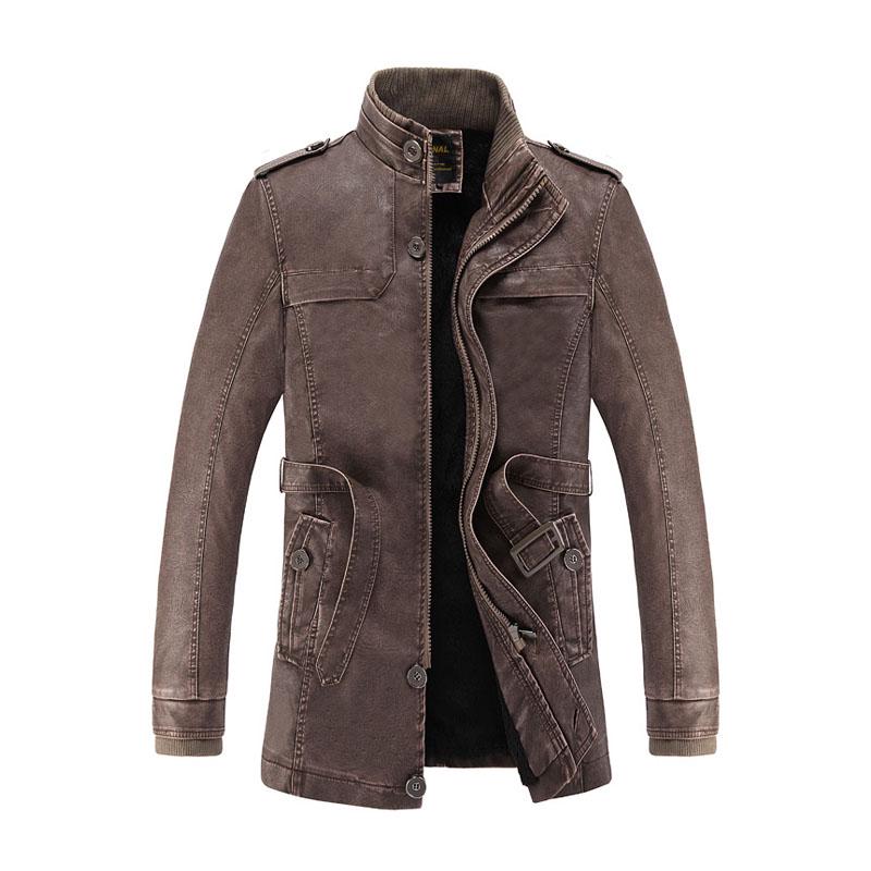 Chaquetas de Motocicleta Otoño Invierno Abrigo Chaqueta de Cuero para Hombre Caliente Casual Terciopelo Cuello Alto Cintas