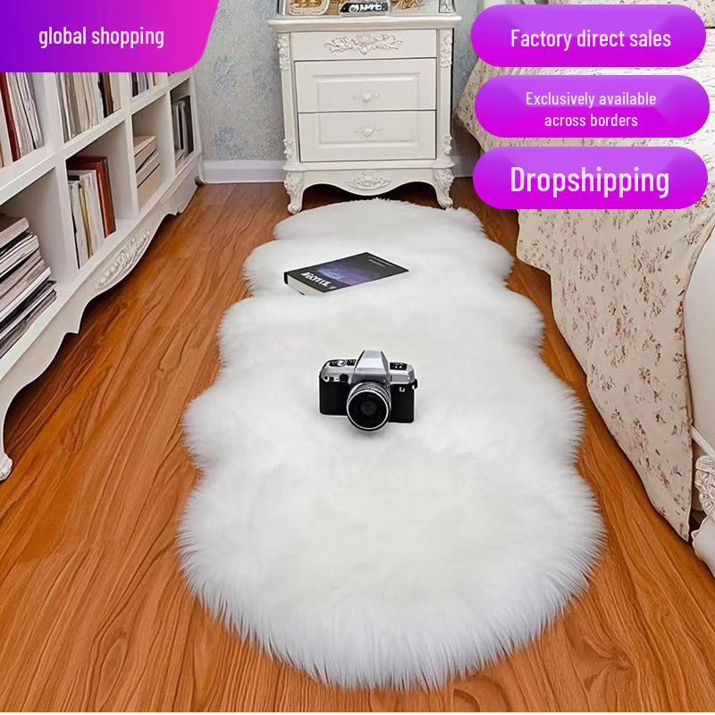Cross-border Long-Pile Carpets: Irregular Faux Wool Rugs for Living Room, Bay Window, and Bedside