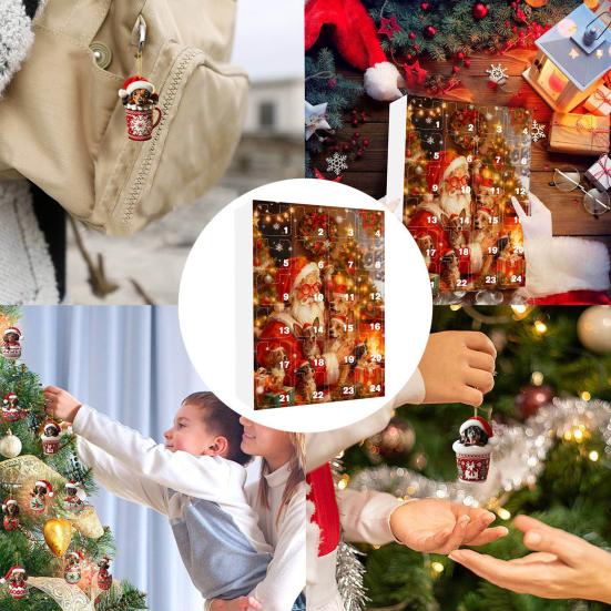 2025 Dackel in Tasse Adventskalender 24-Tage Weihnachts-Countdown-Box mit Acryl-Ornamenten Süßes Geschenk für Hundeliebhaber