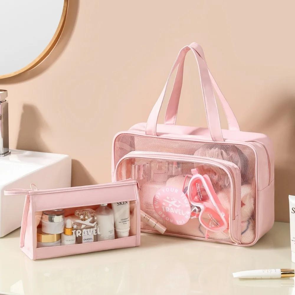 Beach Bag Portable Transparent Clothes Makeup Pouch Shopping Handbag Large Picnic Basket Travel Organizer Travel Essentials