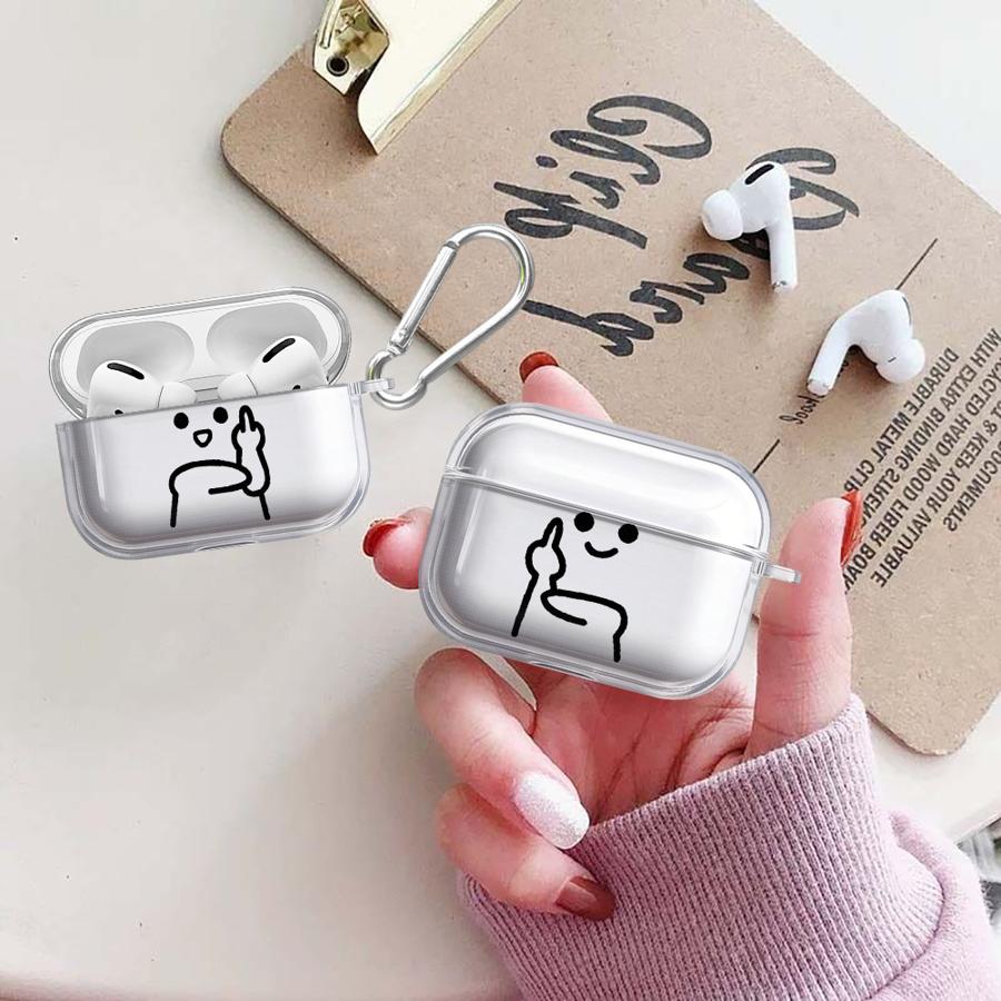Cute Stick Figure Gestures Case For Airpods 4 Pro3 2 Pro2 3 Pro 1 Clear Earphone Cases Cover