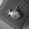 Ocean World Clownfish & Pearl Necklace - Kissing Goldfish Pendant On Colorfast Collarbone Chain