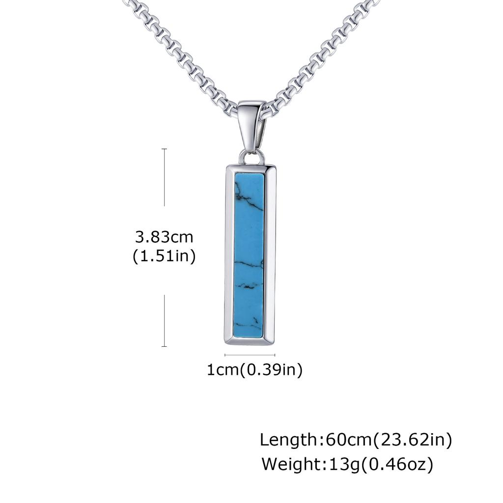 Fashion Retro Geometric Natural Stone Pendant Necklace, Blue Stone Stainless Steel Necklace, Minimalist Vintage Jewelry for Men