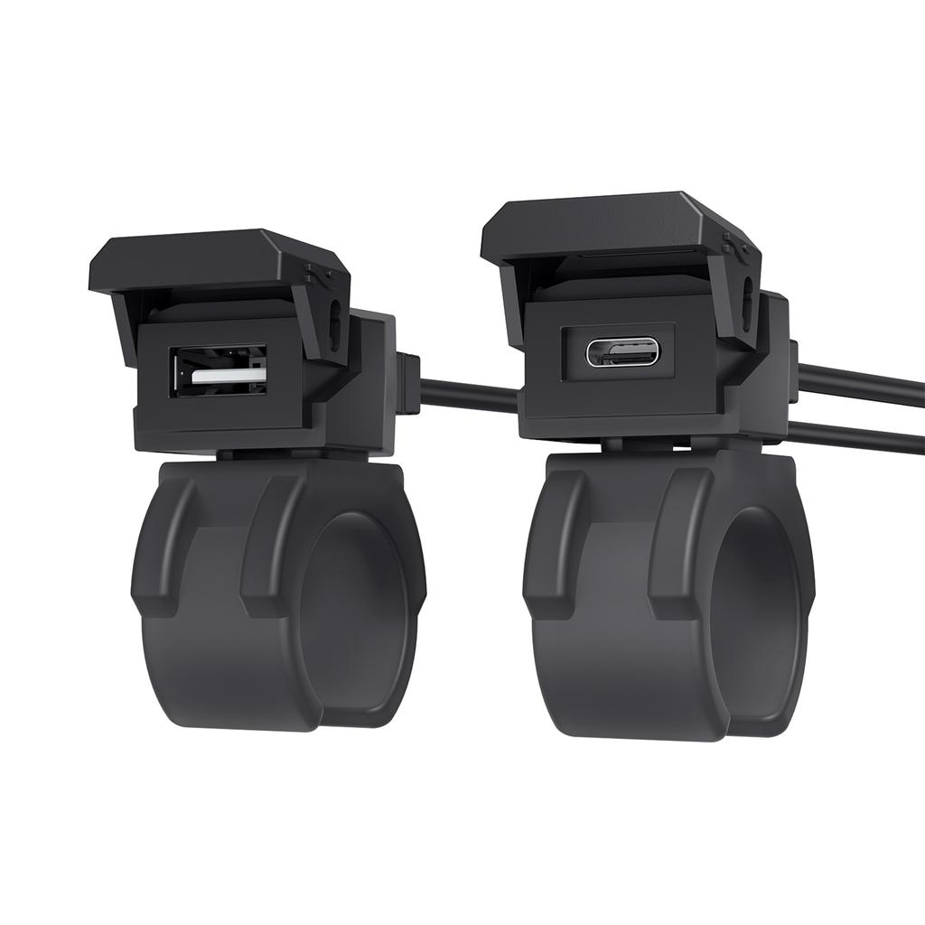 Motorrad-Netzteil mit 30W USB C PD und 18W USB A Anschlüssen für ATV Trike, 12V 24V Lenkerhalterung Steckdose für