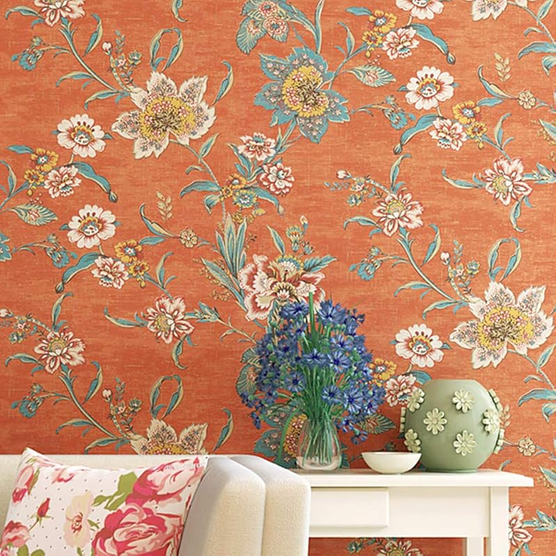 

TaoGift Отклеивающаяся винтажная цветочная самоклеящаяся нетканая контактная бумага с цветочным рисунком Кухонный фартук для ванной комнаты Настенная бумага Фреска Наклейка оранжевый