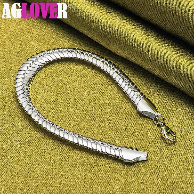 925 Sterling Silver 10mm Side Flat Chain Bracelet Jewelry