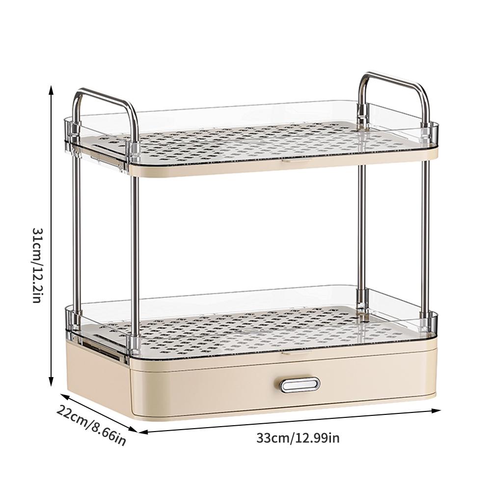 Double-layer Cup Rack with Drain Tray Rack for Kitchen Table Top Glass Cups Tea Cups, Coffee Cups and Water Cups Organizer Shelf