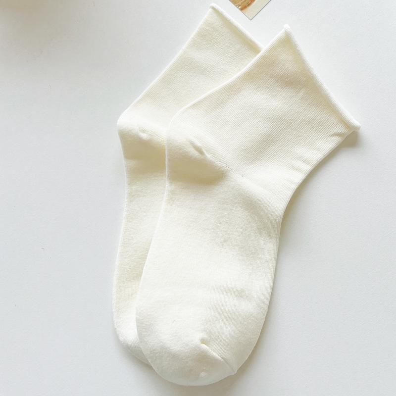 

Женские модные носки средней длины с загнутым краем - белые/черные, коллекция весна и лето One Size