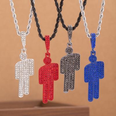 Módny Luxusný Kreslený Mimo Stredu Kamienkový Prívesok Náhrdelník Trendy Hip Hop Unisex Prívesky Veľkoobchod Zámok s Drahokamami Reťaz