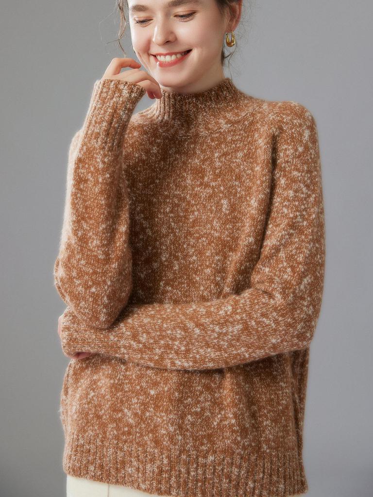Women's Korean Style Floral Yarn Cashmere Sweater - Autumn/Winter Half-High Collar Loose Slimming Pullover