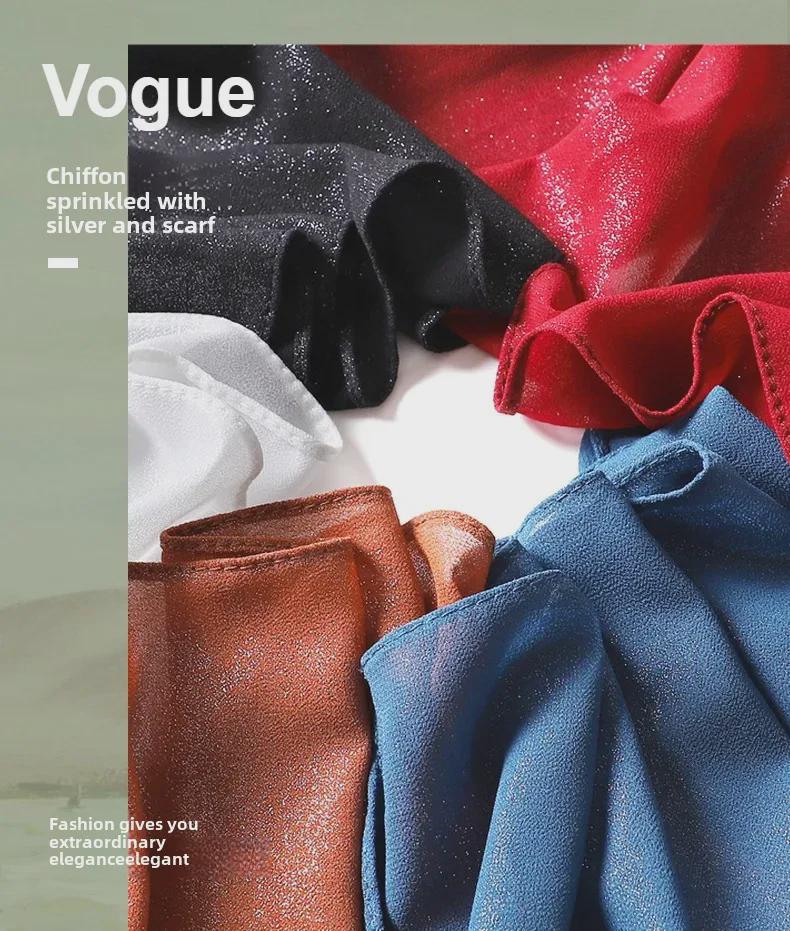 New Style Women's Silver Pearl Chiffon Long Scarf