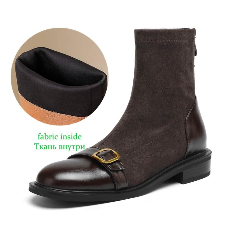 Krazing Po Microfiber Flock Winter Round Toe Size 33 Chelsea Boots Size 43 Zipper Metal Buckle Low Heels Ankle Boots