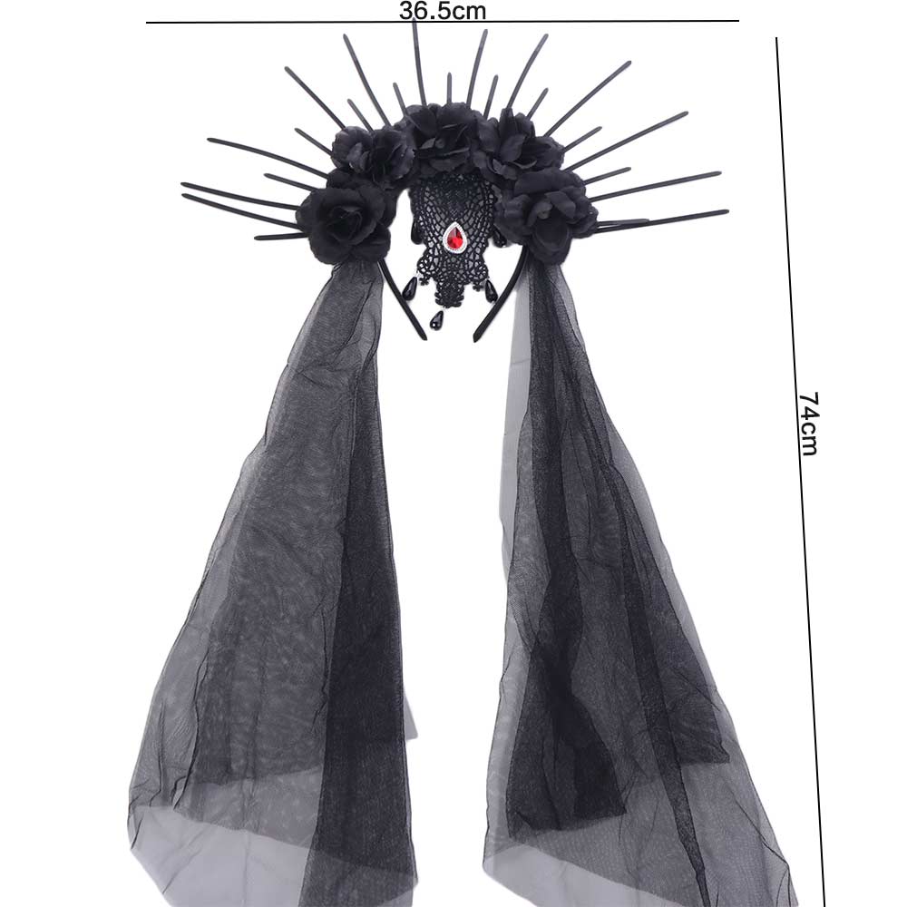 Rhinestone Halloween Headband Gothic Bride Hairband Headdress Veil Headband  Party