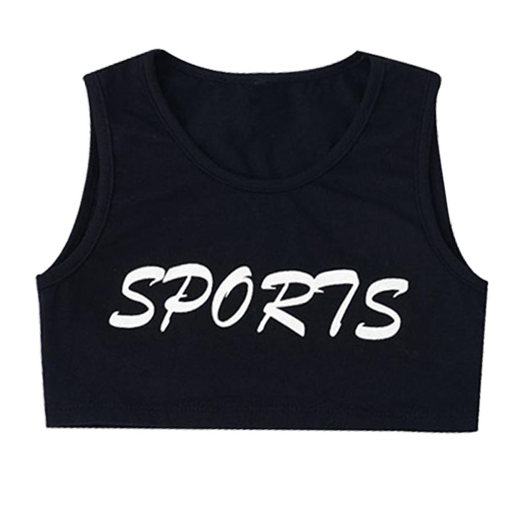 Kids Girls Jazz Dance Performance Costume Letter Print Round Neck Sleeveless Crop Tank Top Vest