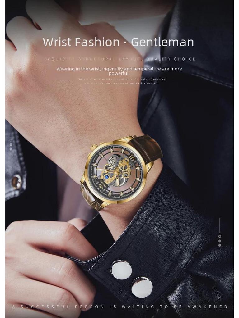 2023 Doppelseitige Skelett-Herren-Automatik-Business-Uhr – wasserdicht, leuchtend