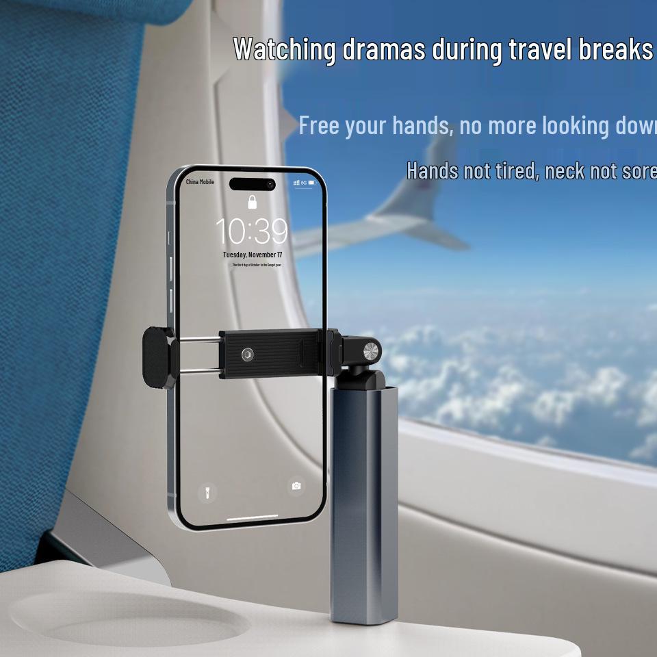 Portable Rotating Telescopic Phone Holder for Travel: Ideal for Trains, Airplanes, and Desktops