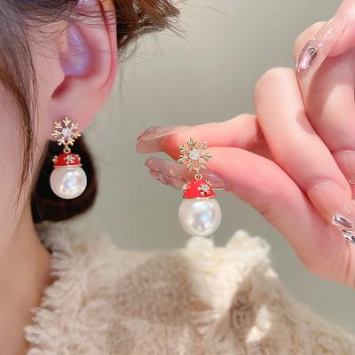 Christmas Drop Earrings Zircon Snowflake Imitation Pearls Earring Christmas Series Jewelry for Women Fashion Stud Earrings Birthday Gifts